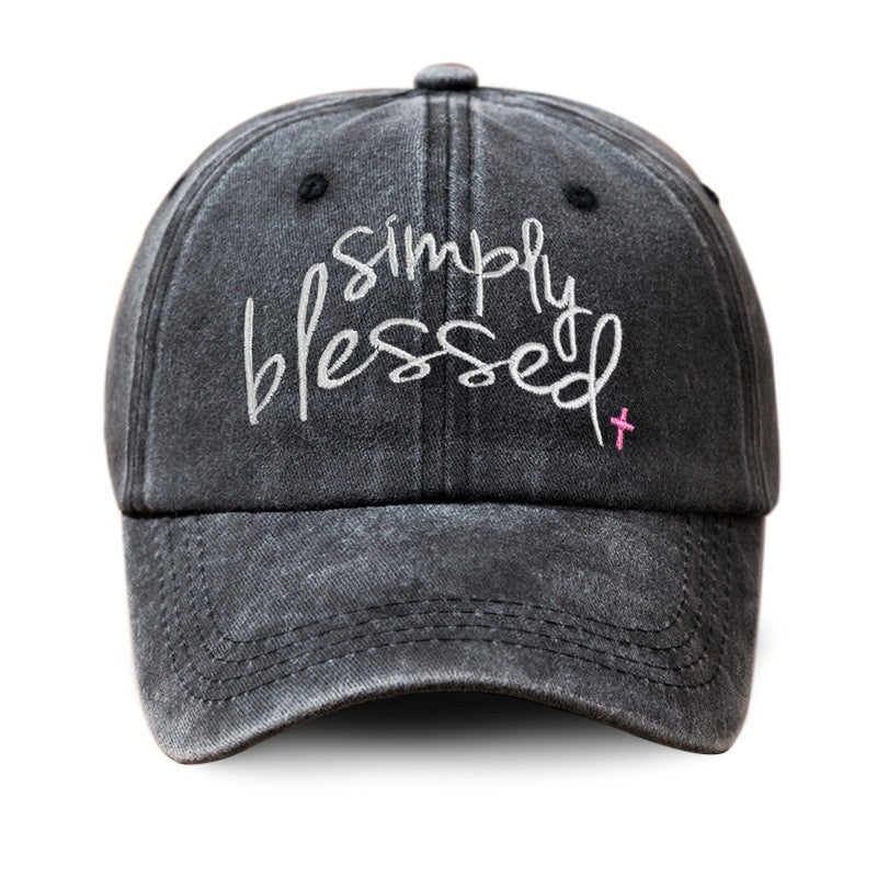 Simply Blessed Wide Brim Sunshade Washed Embroidered English Letter Baseball Cap - 𝓢𝓱𝓸𝓹𝓵𝓮𝓬𝔂