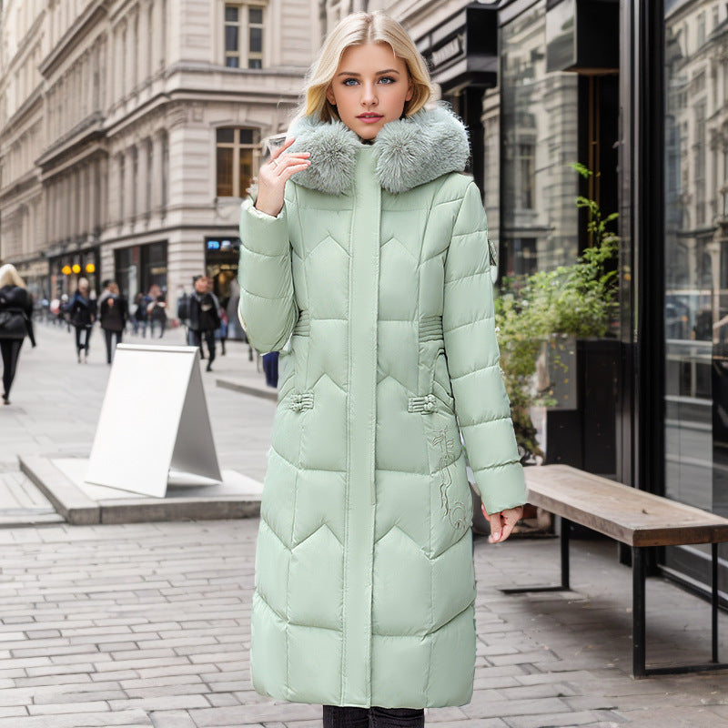 Winter Long Coat With Thickened Fur Collar Straight Slim Cotton-padded Jacket Women - 𝓢𝓱𝓸𝓹𝓵𝓮𝓬𝔂