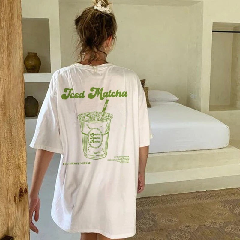 Retro Beautiful T-shirt Cute Matcha Short Sleeve - 𝓢𝓱𝓸𝓹𝓵𝓮𝓬𝔂
