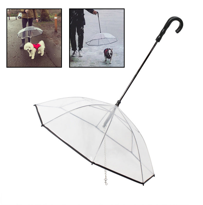 Dog's Transparent Umbrella With Traction Chain Removable Umbrella Pet Products - 𝓢𝓱𝓸𝓹𝓵𝓮𝓬𝔂