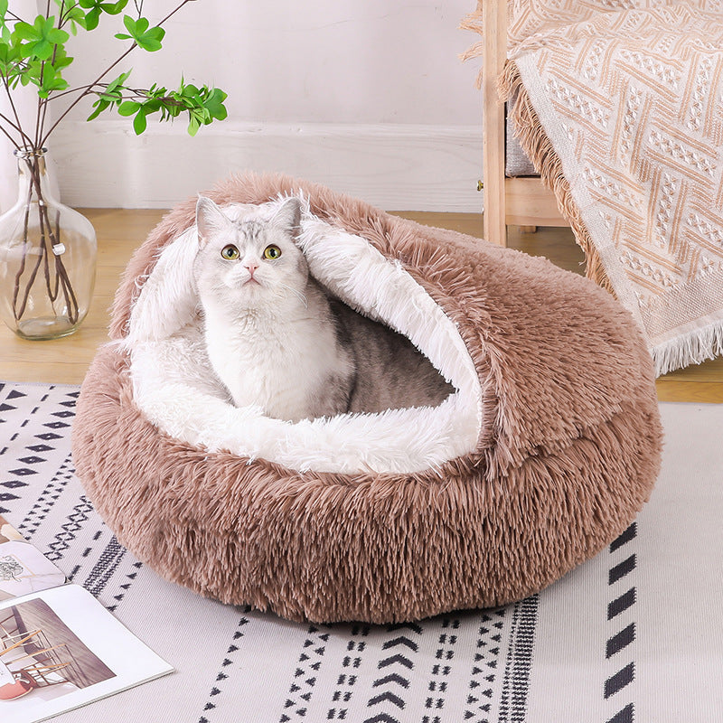 Deep Sleep Half-pack Semi-enclosed Dual-use Plush Round Pet Bed - 𝓢𝓱𝓸𝓹𝓵𝓮𝓬𝔂