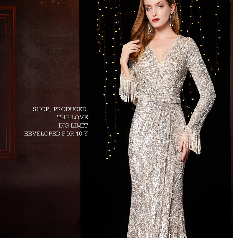 Temperament Banquet Ladies Sequined Annual Meeting Host Long Evening Dress - 𝓢𝓱𝓸𝓹𝓵𝓮𝓬𝔂