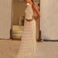 2pcs Women's Dress Suit Sexy Sleeveless Backless Cropped Halter Top And Pleated Long Skirt Beach Clothing - 𝓢𝓱𝓸𝓹𝓵𝓮𝓬𝔂