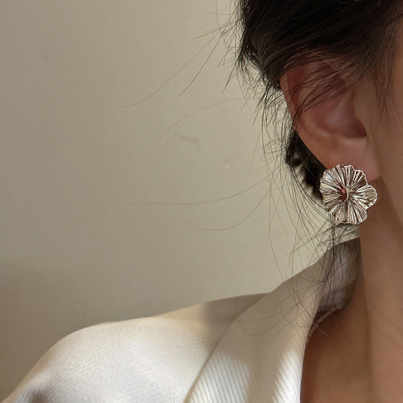 S925 Sterling Silver Korean Style Heavy-duty Texture Large Flower Earrings - 𝓢𝓱𝓸𝓹𝓵𝓮𝓬𝔂