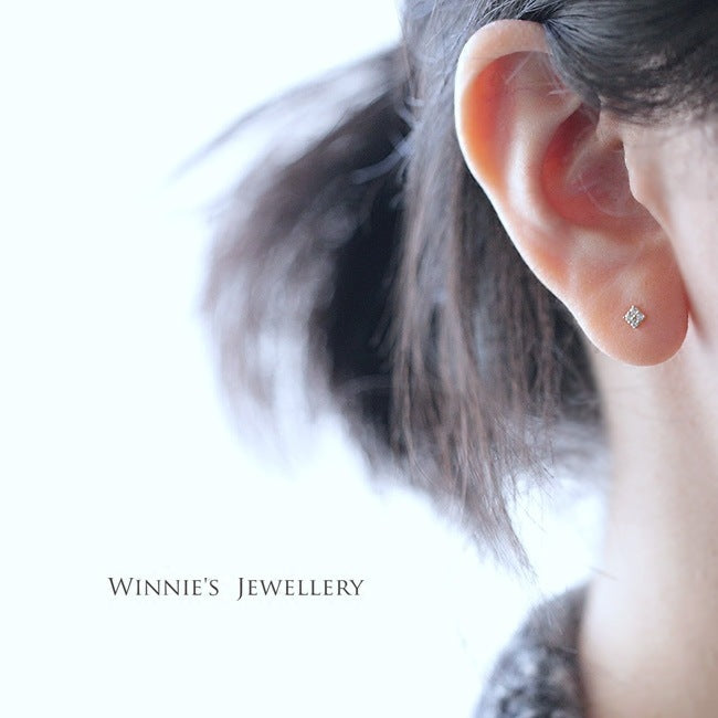 Simple Sterling Silver Plated Gold Inlaid Carbink Mini Square Stud Earrings All-matching Twin - 𝓢𝓱𝓸𝓹𝓵𝓮𝓬𝔂