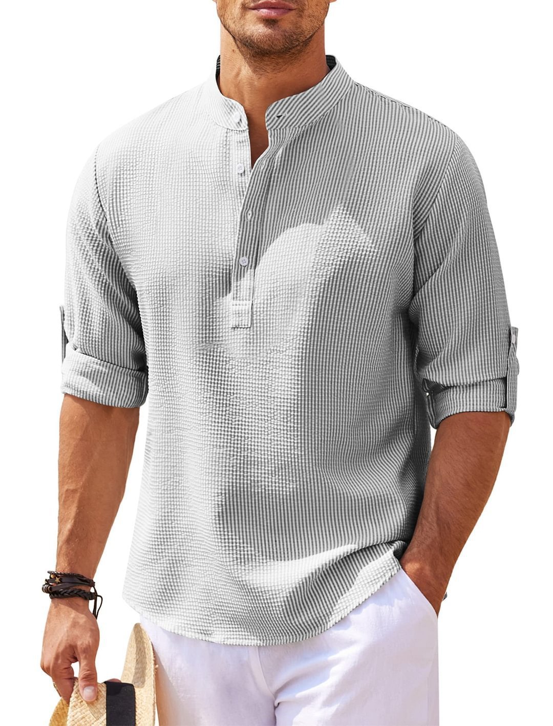 Men's Casual Shirt  Long Sleeve Stand Collar Solid Color Shirt Mens Clothing - 𝓢𝓱𝓸𝓹𝓵𝓮𝓬𝔂