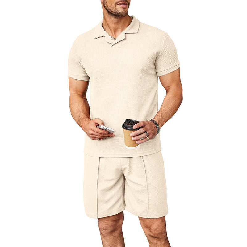 Summer New Waffle V-neck Polo Shirt Men's Suit - 𝓢𝓱𝓸𝓹𝓵𝓮𝓬𝔂