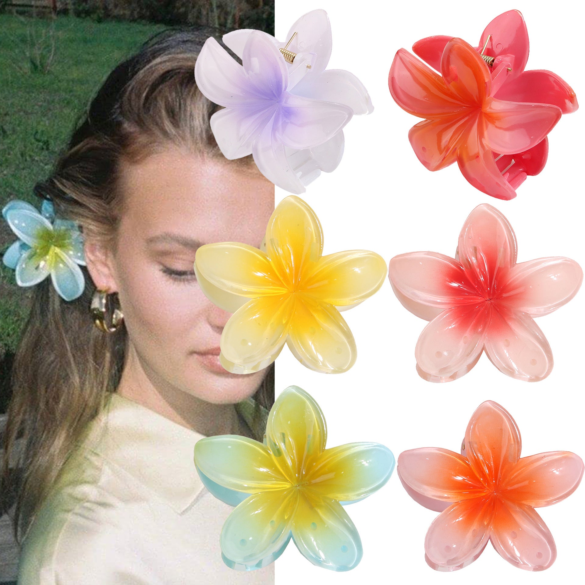 Muweordy Plumeria Hair Clips Flower Hair Clip Trendy Hair Claw Clip Popular Hair Catch Korean Hair Accessories For Women - 𝓢𝓱𝓸𝓹𝓵𝓮𝓬𝔂