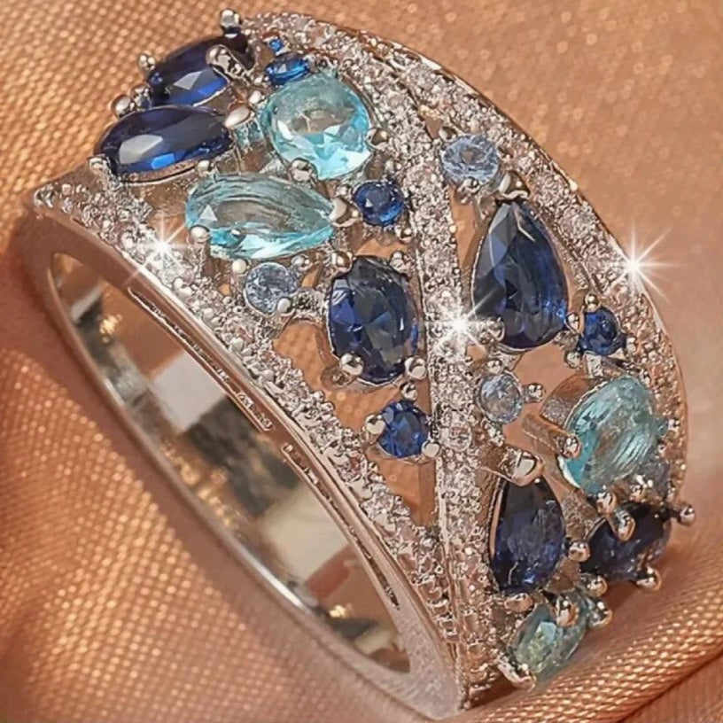 Blue Zircon Women's Hollow Ring