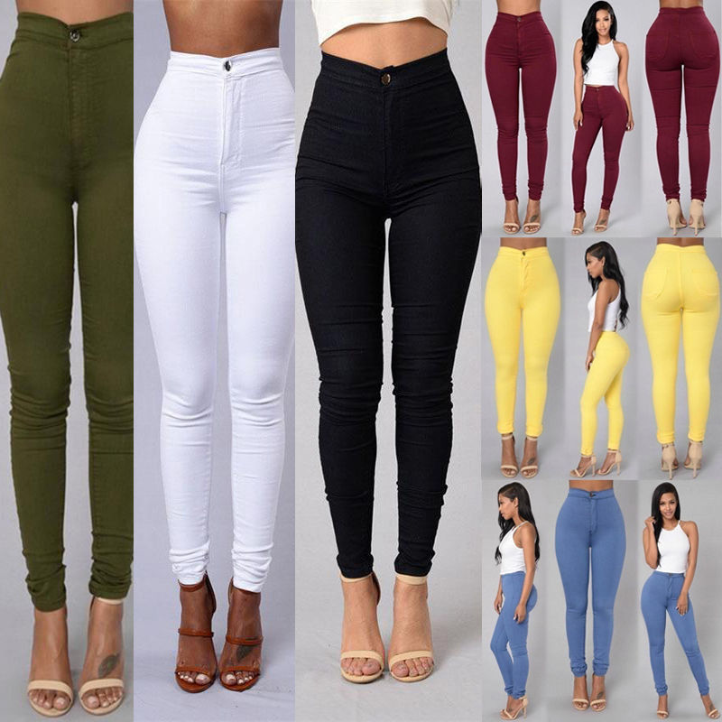 Casual Pants For Women High Waist Stretch Slim Trouser Skinny Candy Color Jeans - 𝓢𝓱𝓸𝓹𝓵𝓮𝓬𝔂