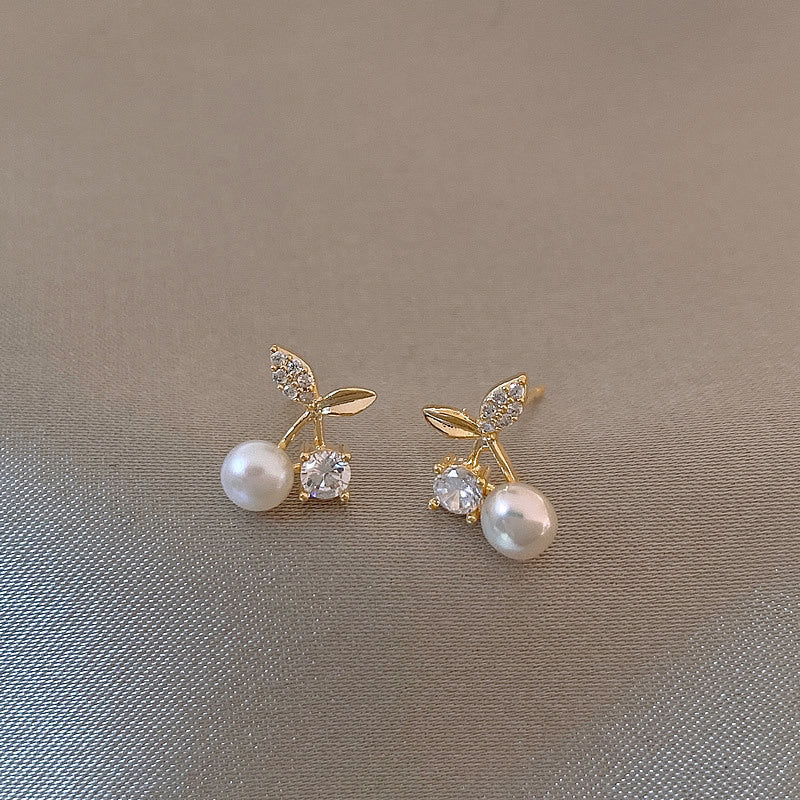 S925 Women's Silver Needle Small Cherry Pearl Stud Earrings - 𝓢𝓱𝓸𝓹𝓵𝓮𝓬𝔂