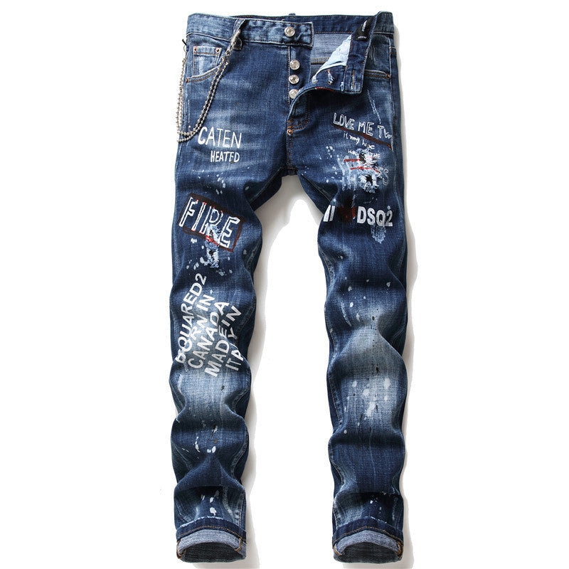men jeans famous D2 Men slim jeans pants mens denim trousers zipper blue hole Pencil Pants - 𝓢𝓱𝓸𝓹𝓵𝓮𝓬𝔂