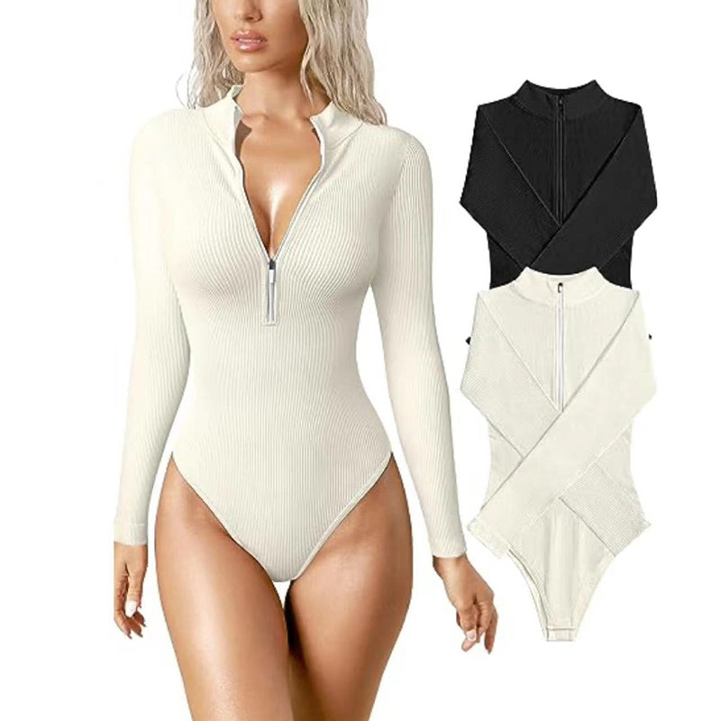 Fashion Long Sleeve Zipper Jumpsuit Seamless Slimming Shapewear For Women Romper - 𝓢𝓱𝓸𝓹𝓵𝓮𝓬𝔂