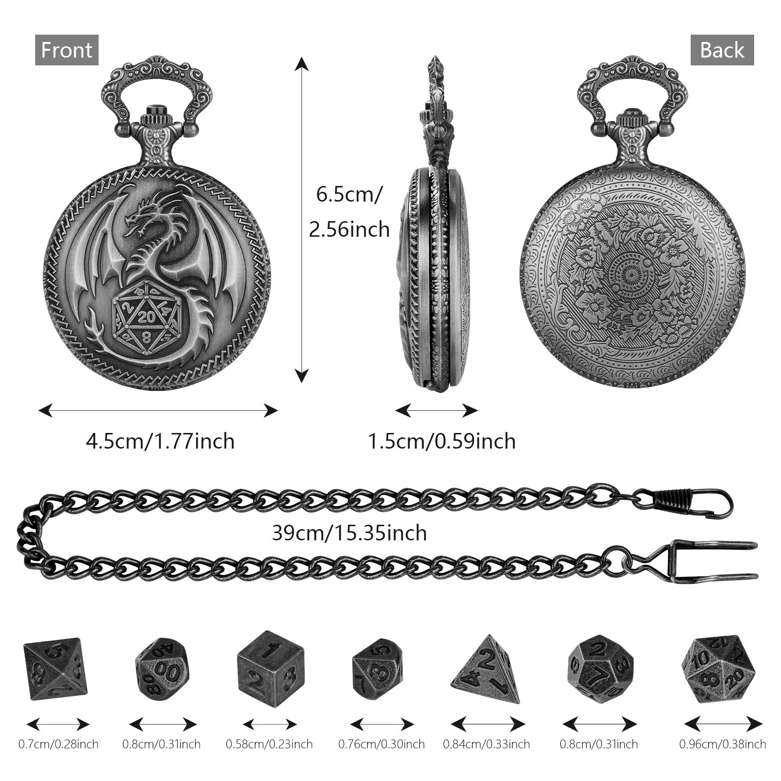 Dragon Pocket Watch Set With Thick Chain And Mini DND Dice Set Equipped With 7 Game Polyhedral Metal Dice Dragon And Dungeon Tabletop Role-playing Game Dice - 𝓢𝓱𝓸𝓹𝓵𝓮𝓬𝔂