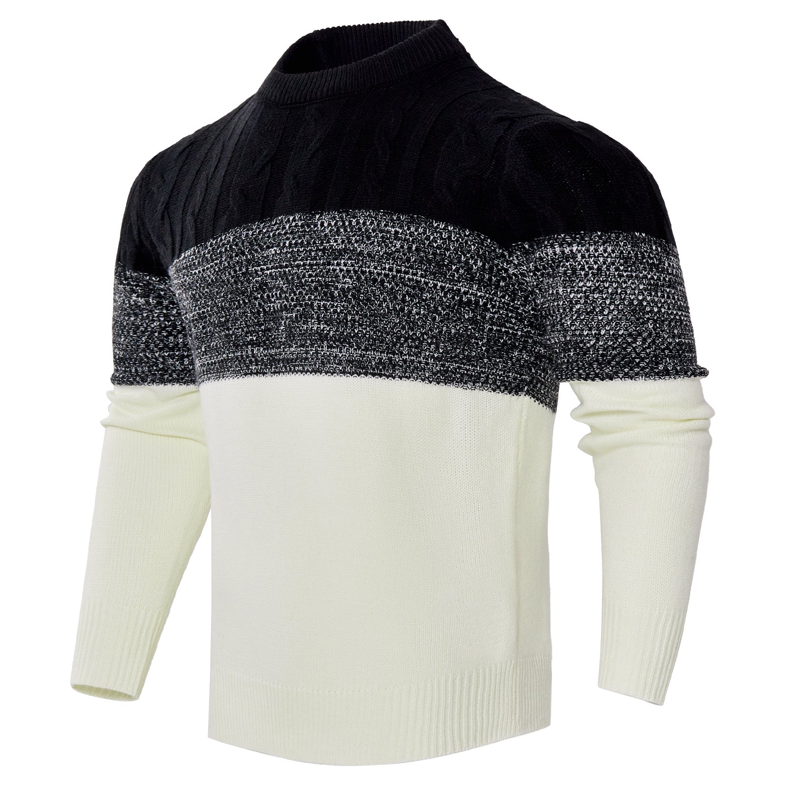 Men's Casual Color Block Long Sleeve Cable Knit Pullover Sweater - 𝓢𝓱𝓸𝓹𝓵𝓮𝓬𝔂