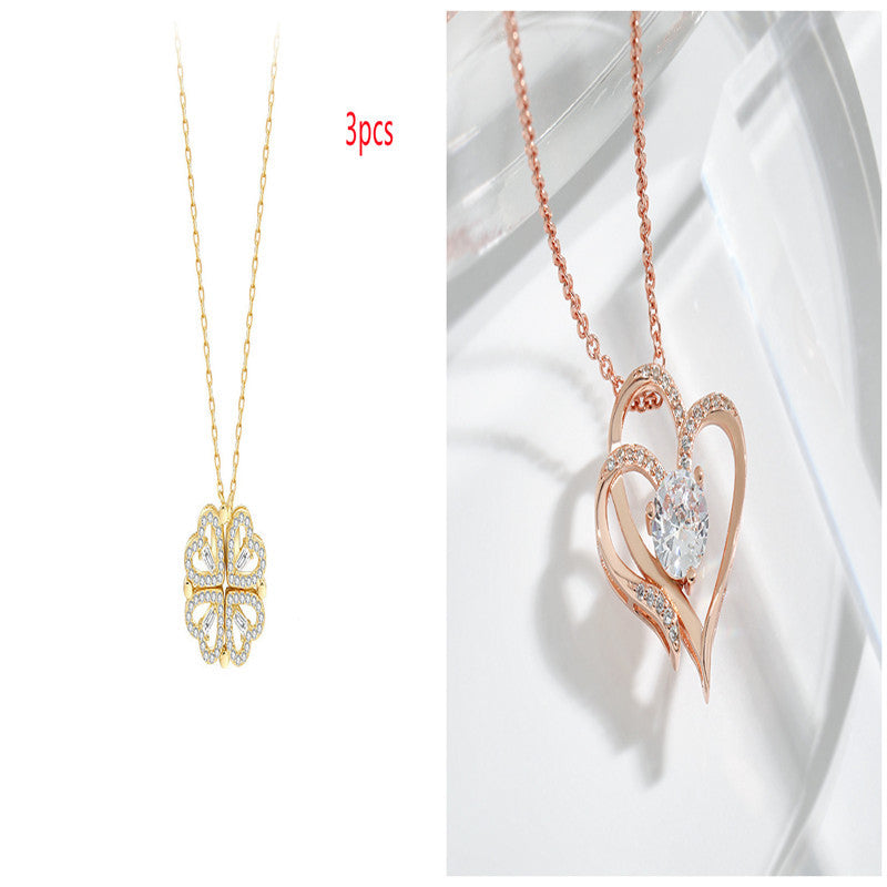 Explosive Style Detachable Deformed Four-leaf Clover Necklace For Women A Multi-wearing Zircon Small Love Short Clavicle Chain - 𝓢𝓱𝓸𝓹𝓵𝓮𝓬𝔂