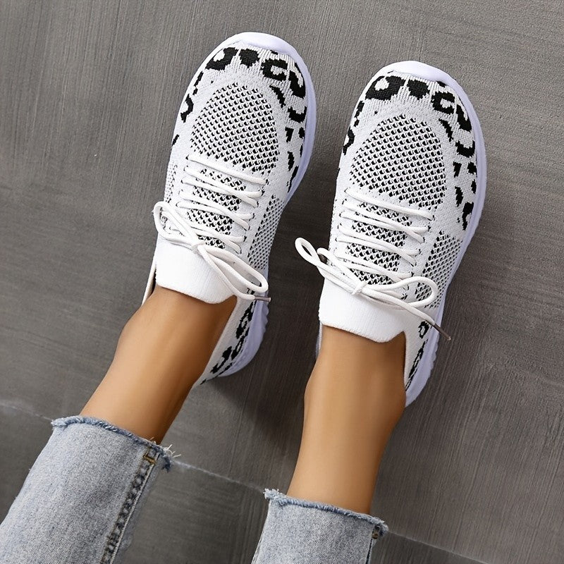 White Shoes Women Leopard Print Lace-up Sneakers Sports - 𝓢𝓱𝓸𝓹𝓵𝓮𝓬𝔂