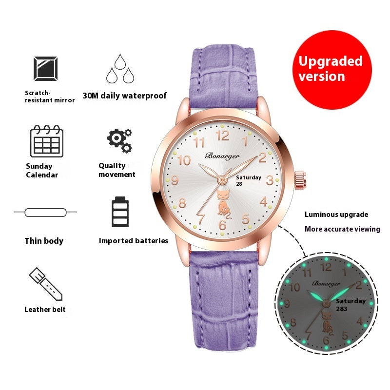 Women's Luminous Quartz Watch With Simple Waterproof Belt - 𝓢𝓱𝓸𝓹𝓵𝓮𝓬𝔂