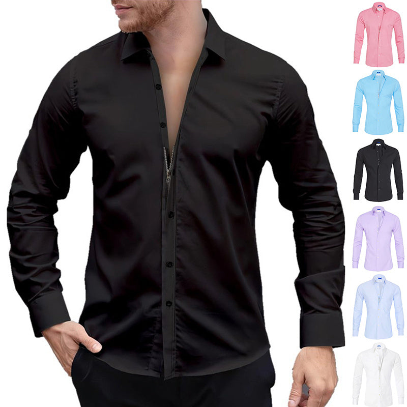 Long Sleeve Zipper Shirt With Button Design Fashion Lapel Tops For Mens Clothing - 𝓢𝓱𝓸𝓹𝓵𝓮𝓬𝔂