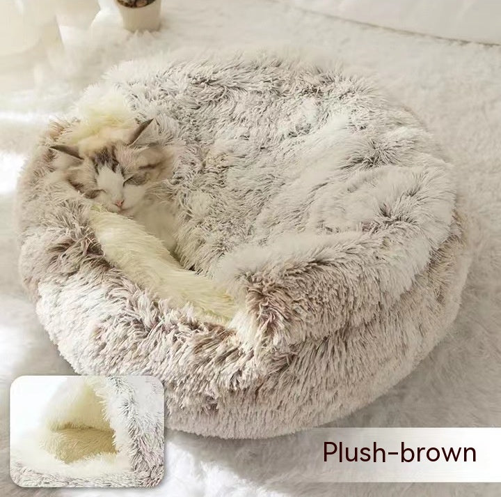 2 In 1 Dog And Cat Bed Pet Winter Bed Round Plush Warm Bed House Soft Long Plush Pets Bed Pet Products - 𝓢𝓱𝓸𝓹𝓵𝓮𝓬𝔂