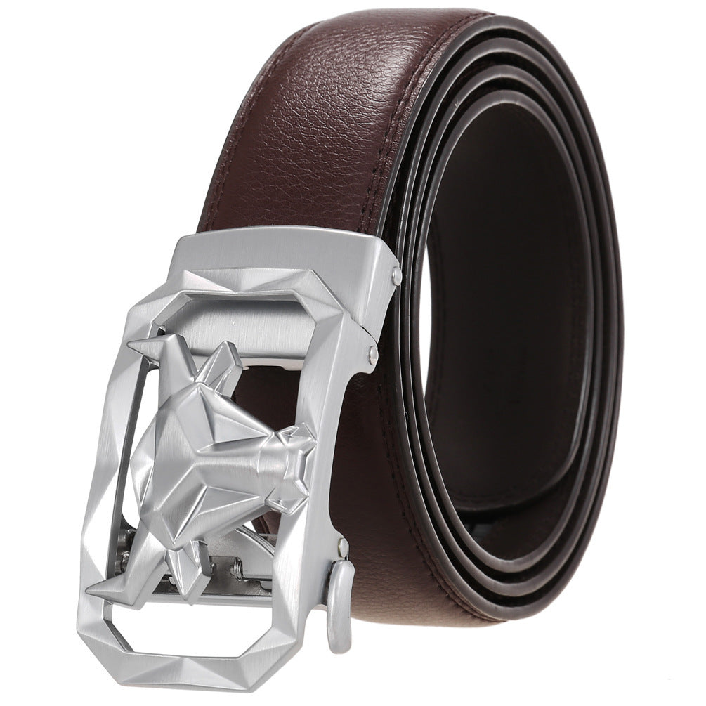 Fashion Men's Leather Belt Alloy Automatic Buckle - 𝓢𝓱𝓸𝓹𝓵𝓮𝓬𝔂