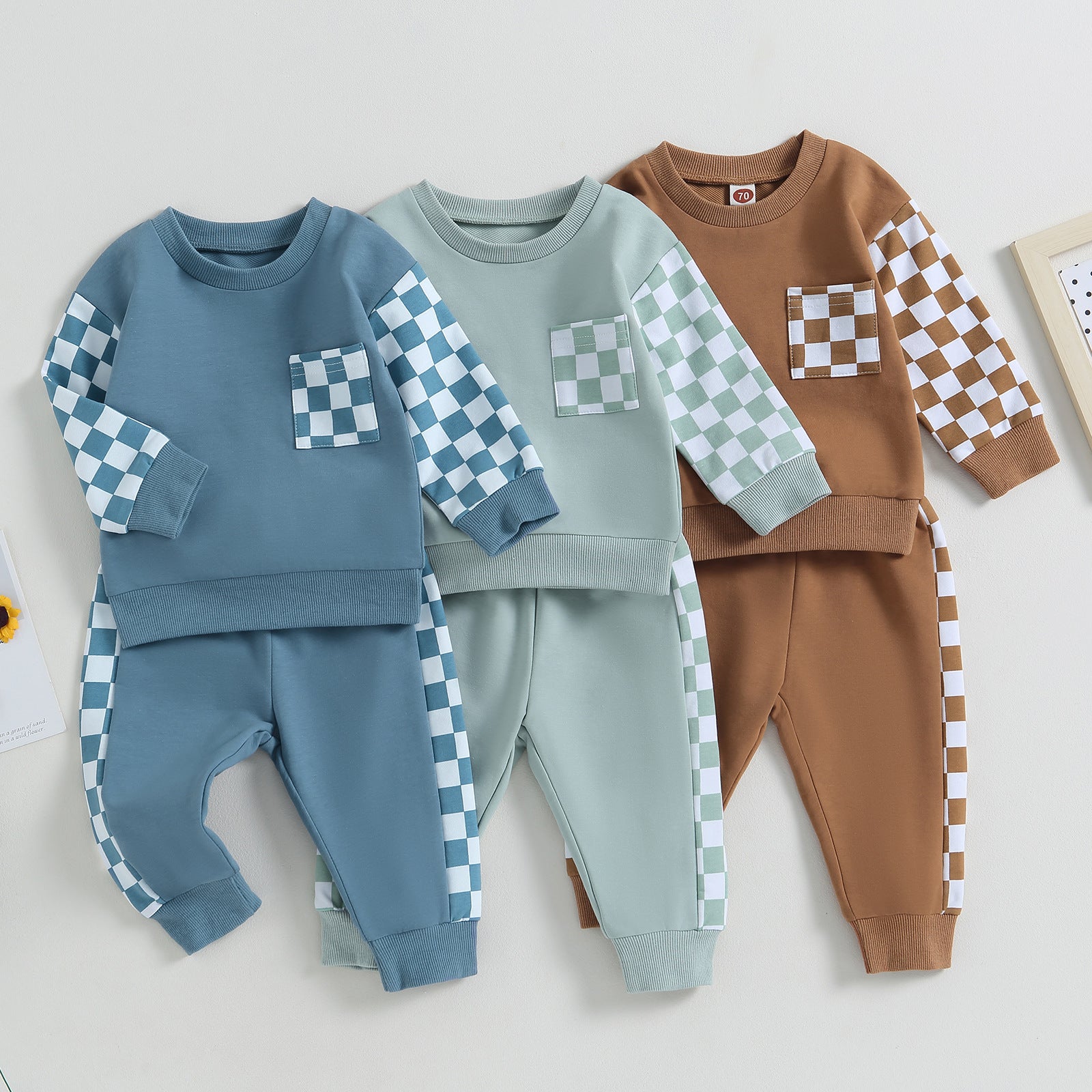 Boys' Chessboard Plaid Patchwork Sweater Sweatpants 2-piece Set - 𝓢𝓱𝓸𝓹𝓵𝓮𝓬𝔂