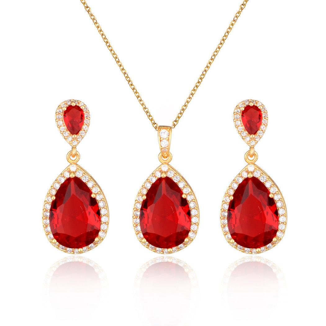 Bright Big Zircon Water Drops Necklace Eardrops Suit Bride Wedding Jewelry Simple Graceful - 𝓢𝓱𝓸𝓹𝓵𝓮𝓬𝔂