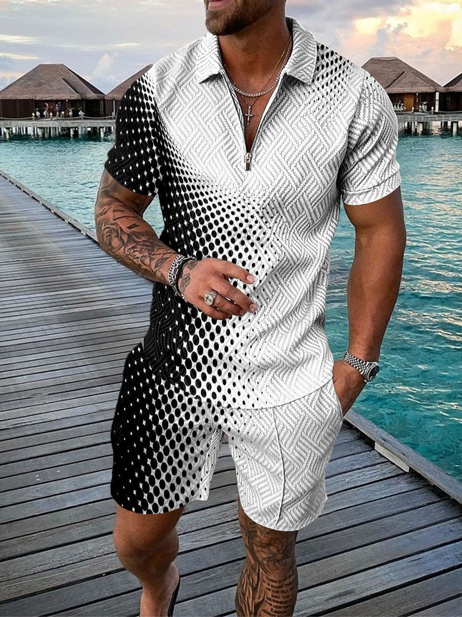 Men's Casual Color Contrast POLO Zip Lapel Shirt Short Sleeve Suit - 𝓢𝓱𝓸𝓹𝓵𝓮𝓬𝔂