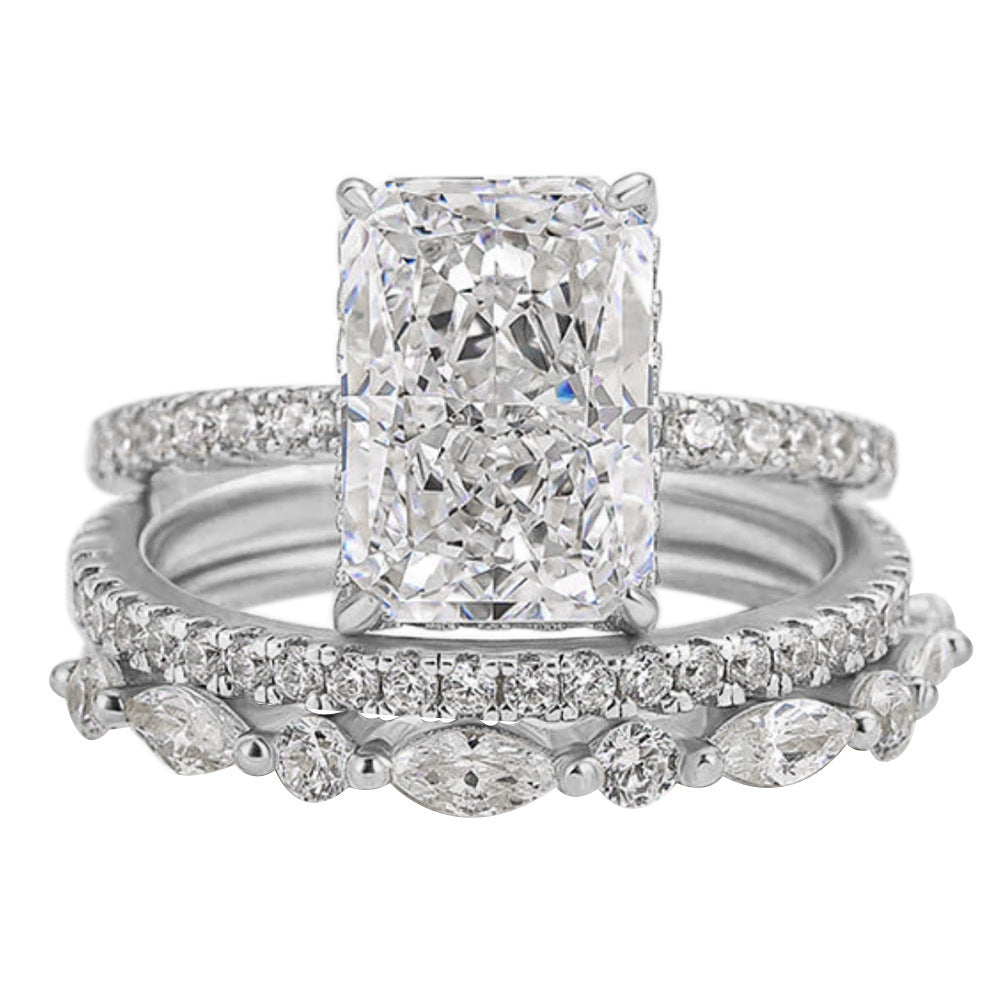 S925 Sterling Silver Super Shiny Ice Flower Cut Zircon Ring Suit - 𝓢𝓱𝓸𝓹𝓵𝓮𝓬𝔂
