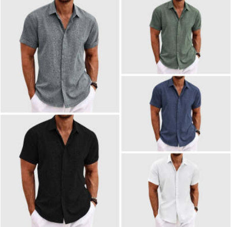 Men's Solid Color Loose Linen Short-sleeved T-shirt - 𝓢𝓱𝓸𝓹𝓵𝓮𝓬𝔂
