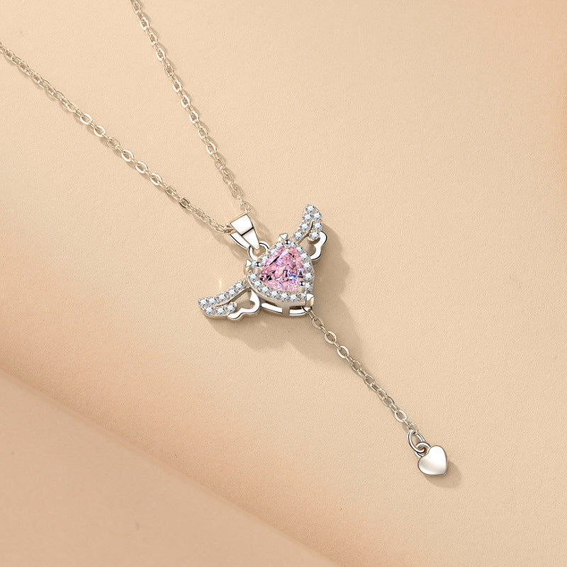 Moving Cupid Heart Angel Wings Tassel Necklace With Crystal Clavicle Chain Women Jewelry Gift Valentine's Day - 𝓢𝓱𝓸𝓹𝓵𝓮𝓬𝔂