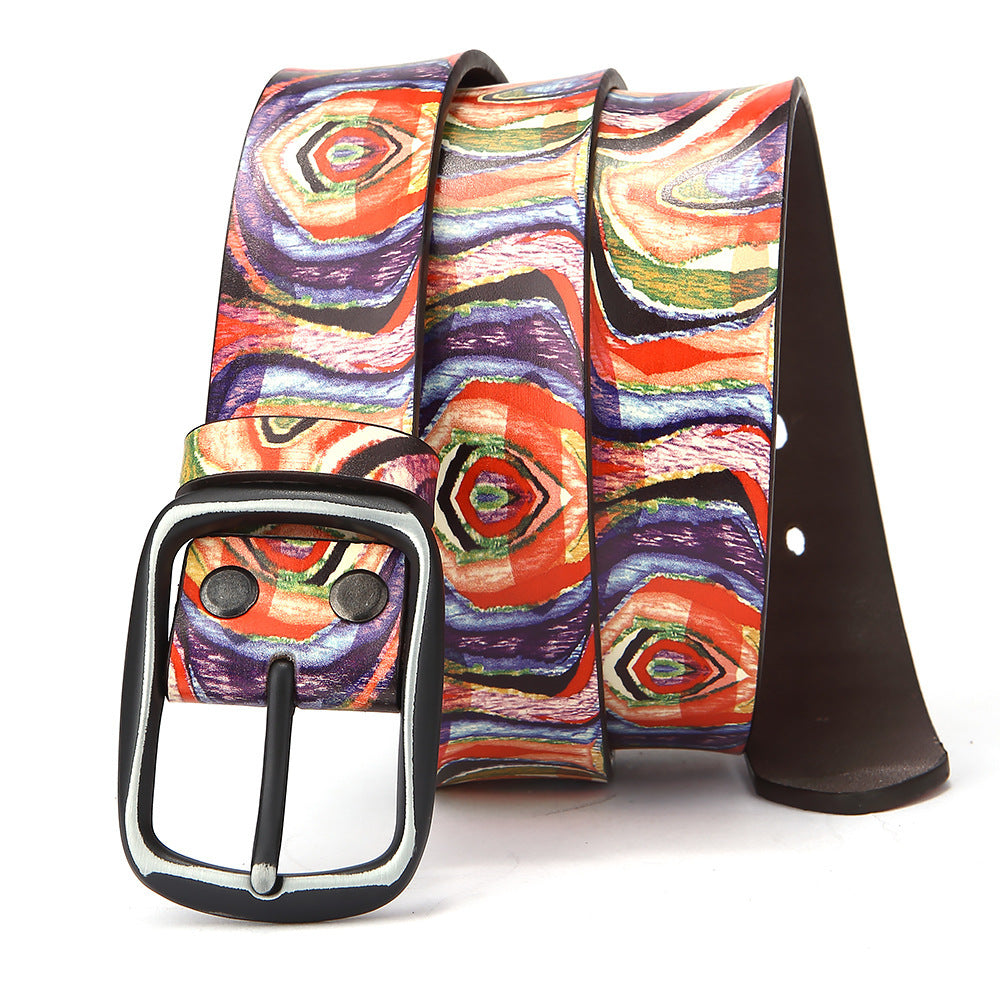 Pure Cowhide Printed Rainbow Graffiti Leather Decorative Belt - 𝓢𝓱𝓸𝓹𝓵𝓮𝓬𝔂
