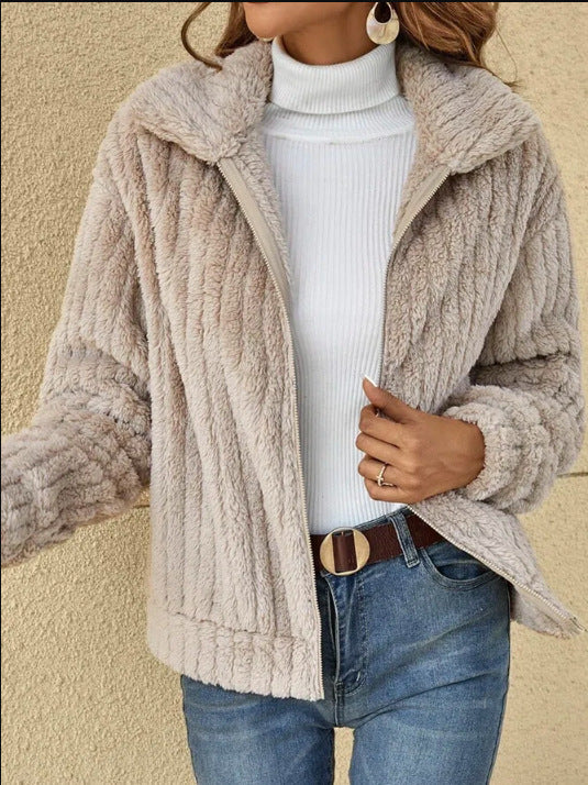 Women's Fleece Lapel Cropped Jacket - 𝓢𝓱𝓸𝓹𝓵𝓮𝓬𝔂