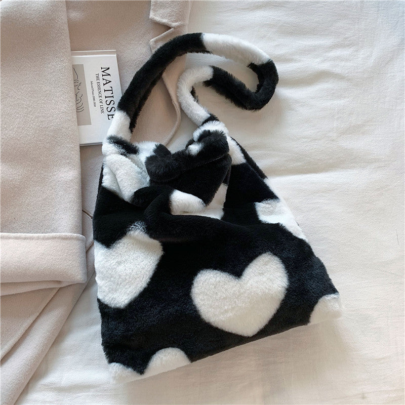 Love Heart Shoulder Bags Winter Plush Shopping Bags For Women - 𝓢𝓱𝓸𝓹𝓵𝓮𝓬𝔂