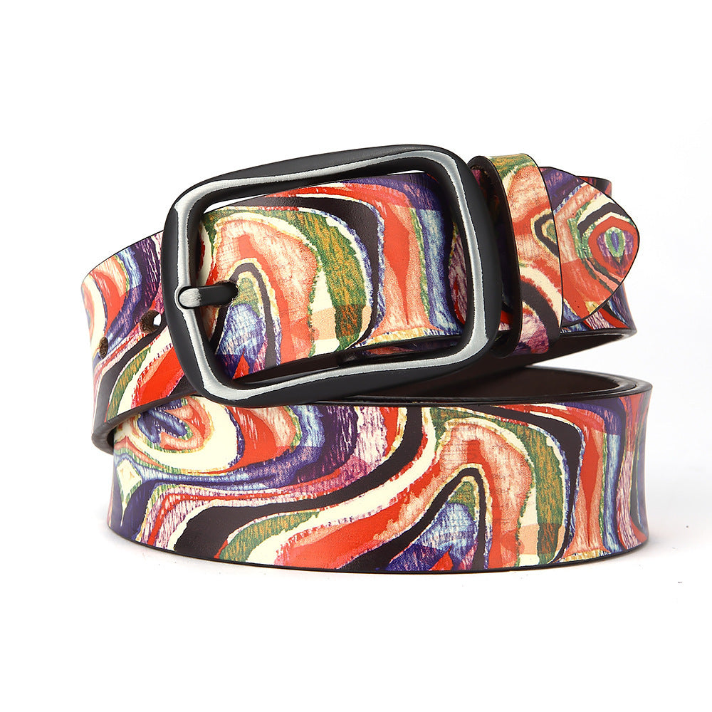 Pure Cowhide Printed Rainbow Graffiti Leather Decorative Belt - 𝓢𝓱𝓸𝓹𝓵𝓮𝓬𝔂