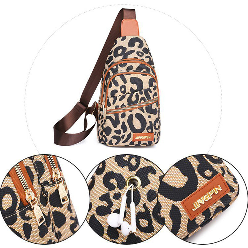Leopard Print Sling Chest Bag With Headphone Jack Crossbody Backpack Shoulder Bag Women - 𝓢𝓱𝓸𝓹𝓵𝓮𝓬𝔂