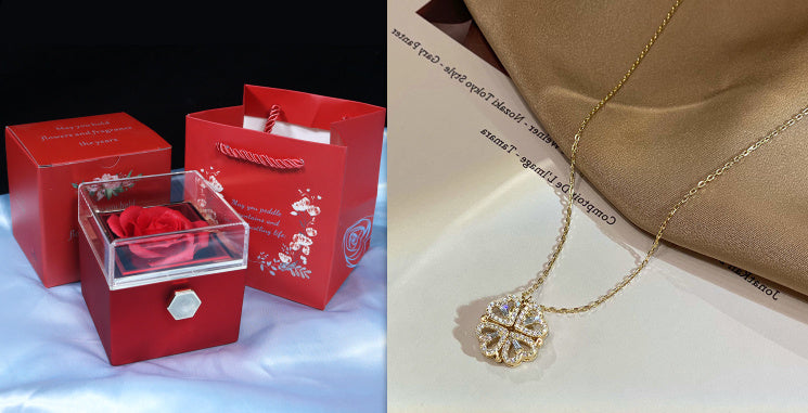 Retro Magnetic Folding Heart Shaped Four Leaf Clover Pendant Necklace Women Love Clavicle Chain Gifts Openable Choker Jewelry - 𝓢𝓱𝓸𝓹𝓵𝓮𝓬𝔂