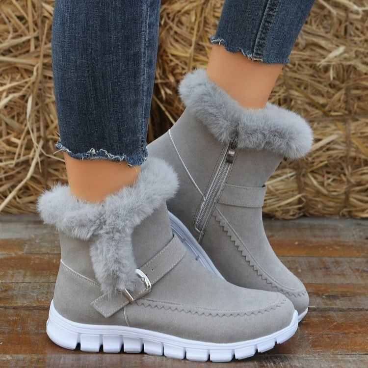 New Snow Boots Winter Warm Thickened Solid Color Plush Ankle Boots With Buckle Design Plus Velvet Flat Shoes For Women - 𝓢𝓱𝓸𝓹𝓵𝓮𝓬𝔂