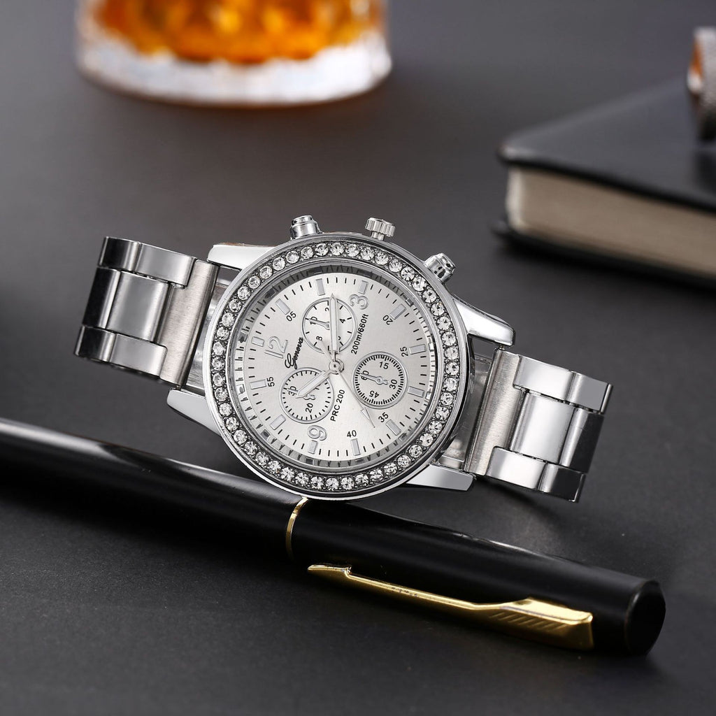 Geneva Steel Belt Gold Quartz Watch - 𝓢𝓱𝓸𝓹𝓵𝓮𝓬𝔂