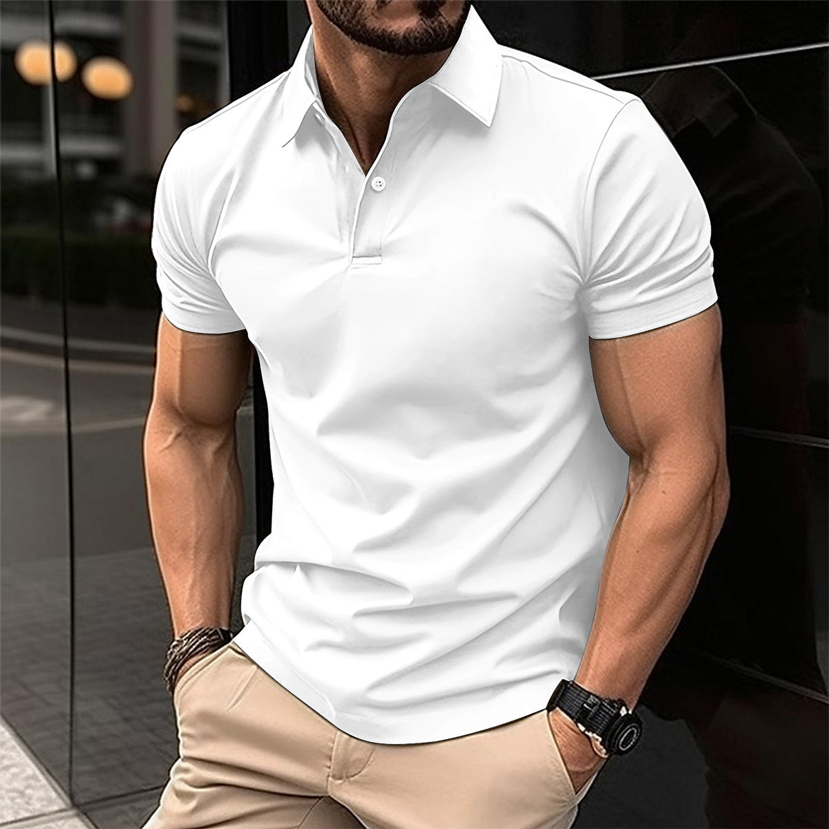 Summer Short Sleeve Polo Shirt Men Solid Color Button Lapel Button Top - 𝓢𝓱𝓸𝓹𝓵𝓮𝓬𝔂