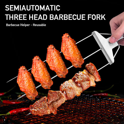 3-Prong Skewer Stick Needles Kebab 3 Way Forks Stainless Steel Barbecue Grill Fork Household BBQ Non-stick - 𝓢𝓱𝓸𝓹𝓵𝓮𝓬𝔂