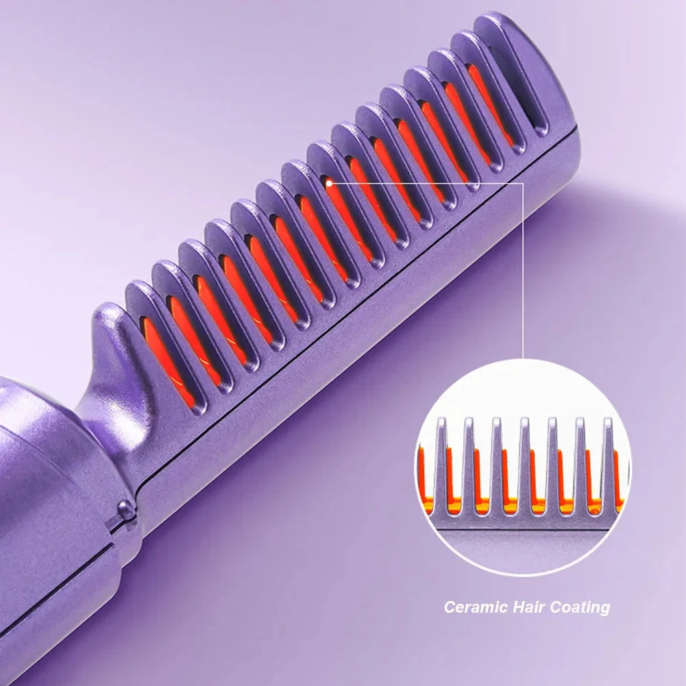 Professional Wireless Hair Straightener Curler Comb Fast Heating Negative Ion Straightening Curling Brush Hair Styling Tools - 𝓢𝓱𝓸𝓹𝓵𝓮𝓬𝔂