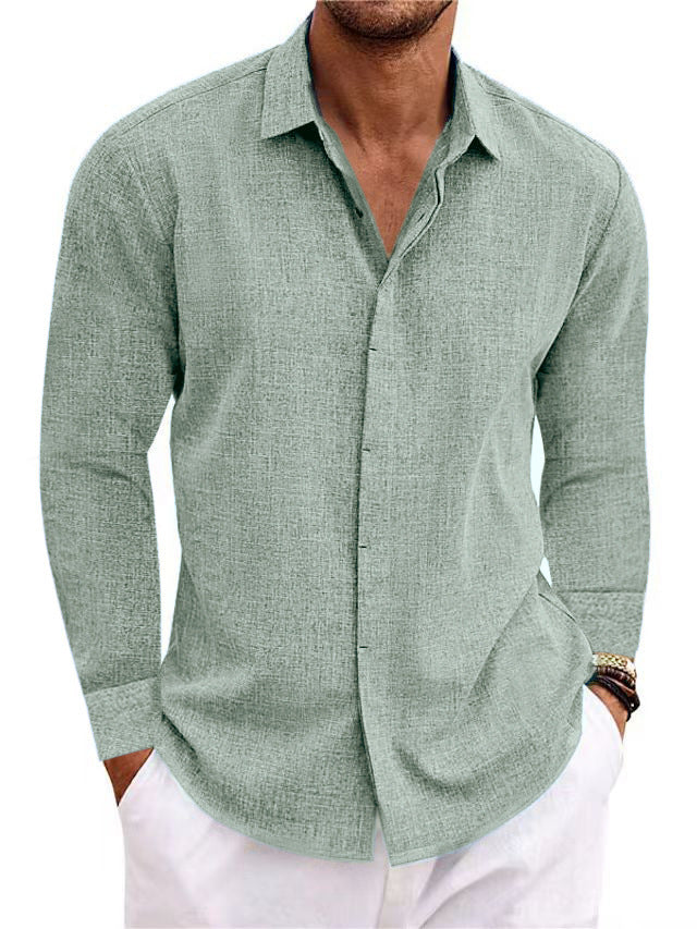 Long Sleeve T-shirt Undershirt Solid Color Long Sleeve Cotton Linen Shirt Men - 𝓢𝓱𝓸𝓹𝓵𝓮𝓬𝔂