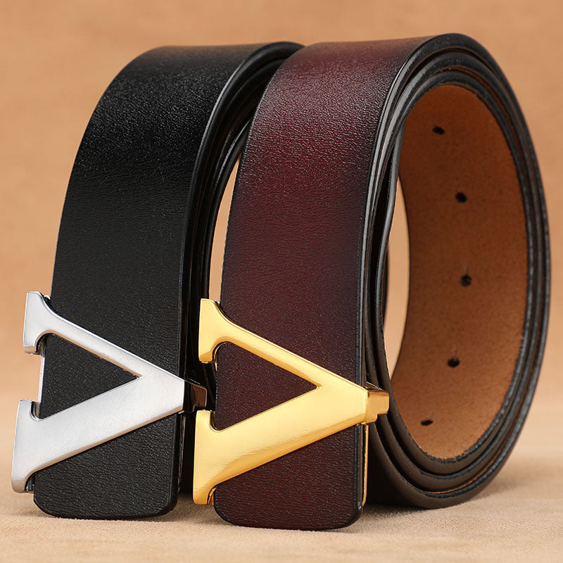 Factory Direct Sales Retro Smooth Genuine Leather Pure Cowhide Letter V Pants Belt - 𝓢𝓱𝓸𝓹𝓵𝓮𝓬𝔂