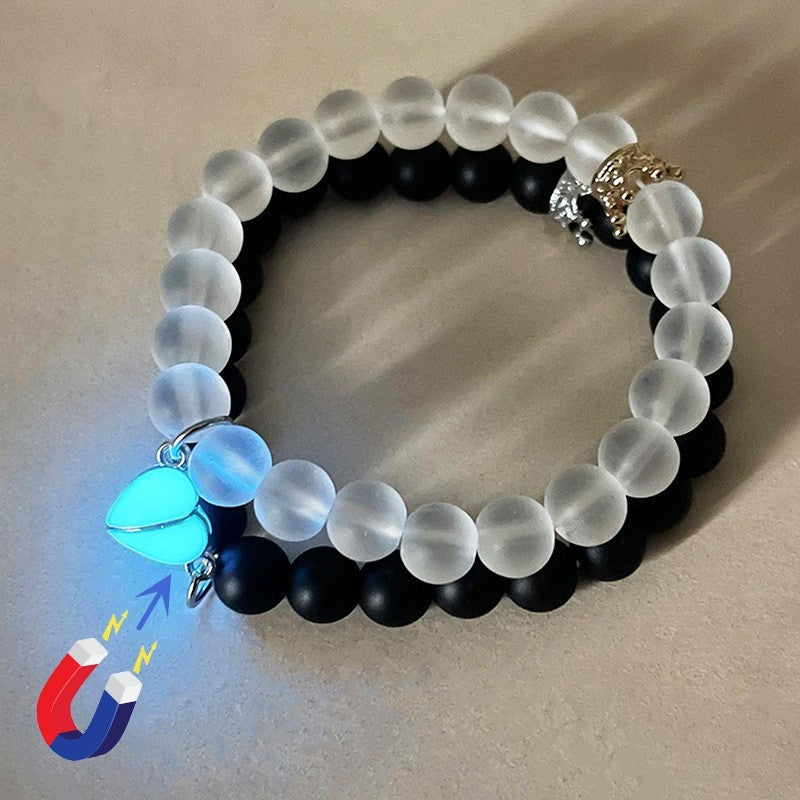 Fashion Jewelry 2pcs Handmade Crown Beaded Charms Bracelet Luminou Heart Glow In The Dark Couple Bracelet For Lover Men Women Fluorescent Gift - 𝓢𝓱𝓸𝓹𝓵𝓮𝓬𝔂