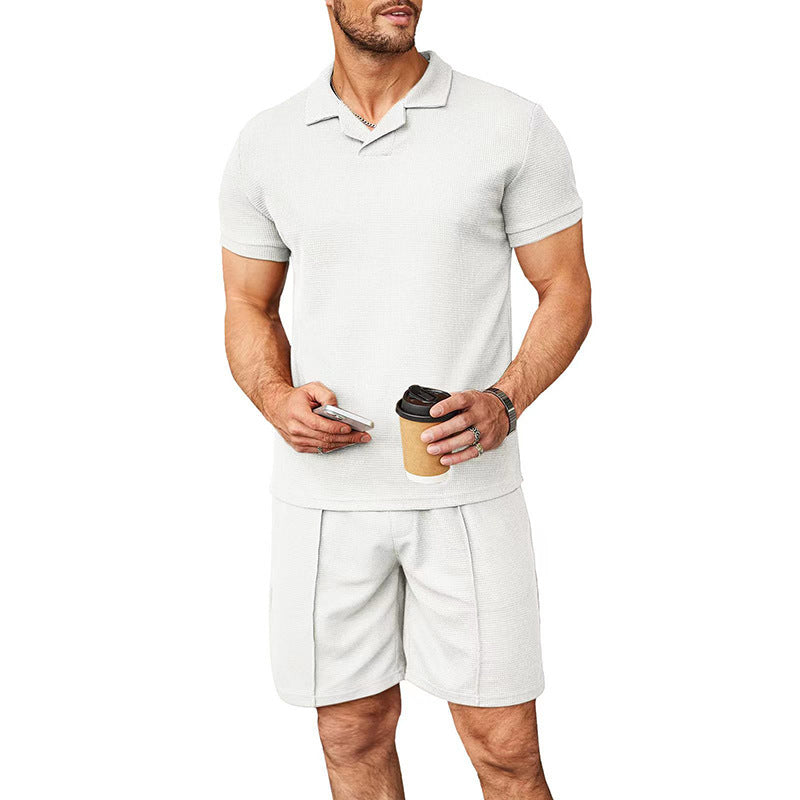 Summer New Waffle V-neck Polo Shirt Men's Suit - 𝓢𝓱𝓸𝓹𝓵𝓮𝓬𝔂