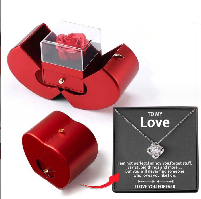 Fashion Jewelry Box Red Apple Christmas Gift Necklace Eternal Rose For Girl Mother's Day Valentine's Day Gifts With Artificial Flower Rose Flower Jewelry Box - 𝓢𝓱𝓸𝓹𝓵𝓮𝓬𝔂