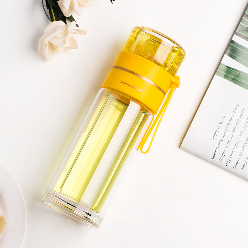 Glass Water Bottle With Tea Infuser Filter Tea Separation Double Wall Glass Bottle Leakproof Water Bottle - 𝓢𝓱𝓸𝓹𝓵𝓮𝓬𝔂