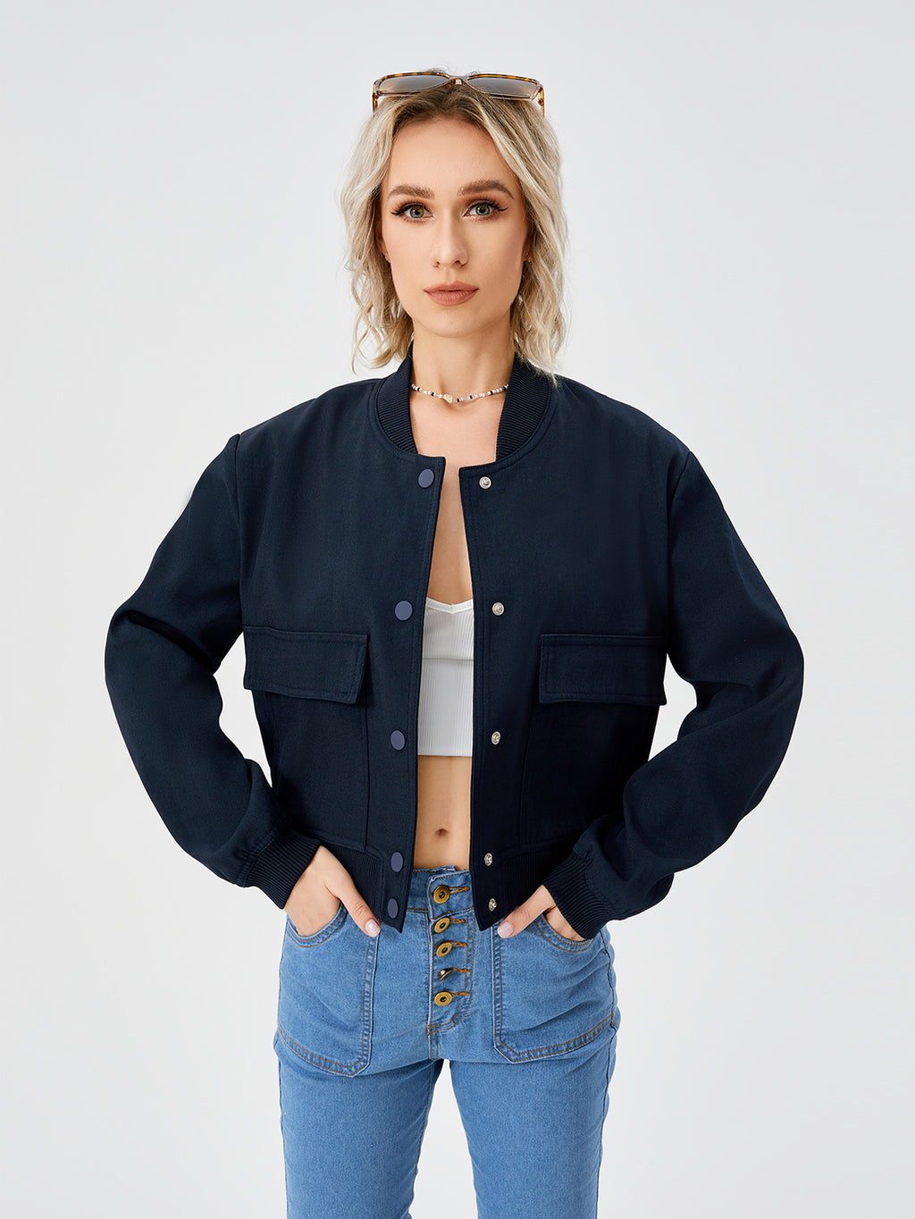 Women's Lightweight Cropped Bomber Jacket Casual Long Sleeve Varsity Jacket With Pocket Fashion Y2k Jacket Streetwear - 𝓢𝓱𝓸𝓹𝓵𝓮𝓬𝔂