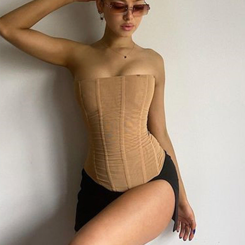 Skinny Sleeveless Tube Top Women Summer New Mesh Crop Corset Tank Party Streetwear Chest - 𝓢𝓱𝓸𝓹𝓵𝓮𝓬𝔂